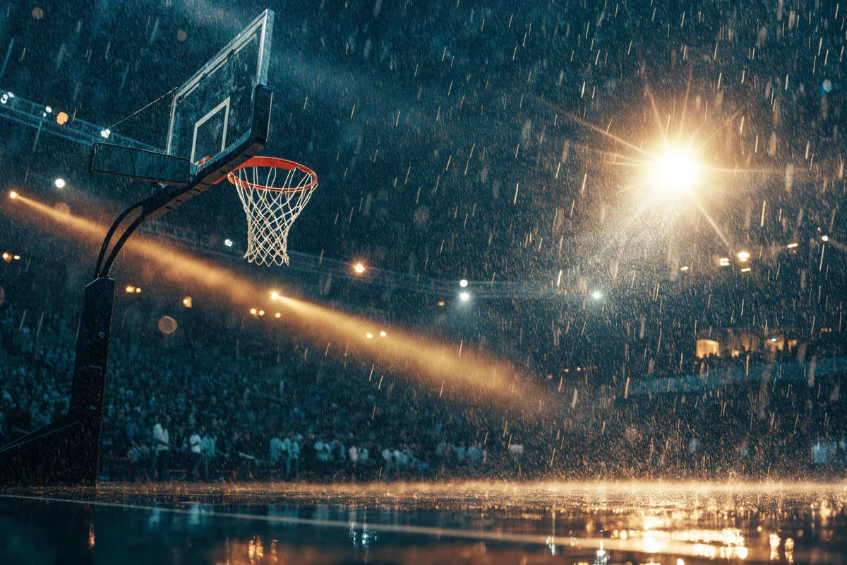 Floodlit basketball arena at night representing WinZir NBA and PBA sports betting