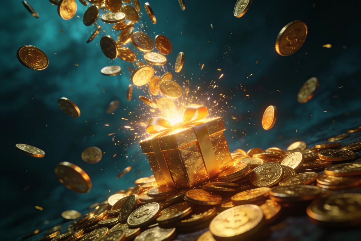 Golden coins and a glowing gift box representing the WinZir welcome bonus